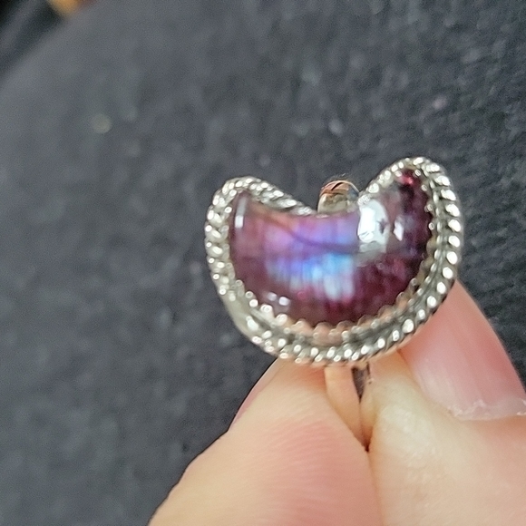 Sterling silver Crescent moon red Flash laboratory ring size 8 - Picture 3 of 5